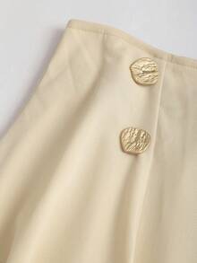 Sweetra Women's Elegant Commuter Vibe A-Line Skirt, Draping Design Slimming Effect, Suitable For Spring & Autumn - Apricot - View 5