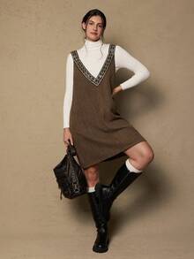 Freevana Plus Size Elegant Sleeveless Dress, Women Autumn/Winter Dress - Brown - View 4