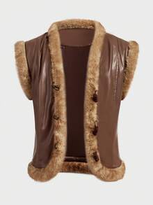 FeverCity Men's Casual Faux Fur Sleeveless Vest, Winter - Brown - View 3