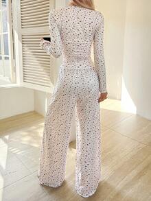 Livesso بيجامة نسائية مريحة وكاجوال للصيف رمضان - بيج - مشاهدة 2