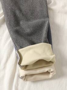 SHEIN Dwuczęściowe, dopasowane, termiczne legginsy polarowe dla nastolatek z naszywką w talii - Brudny niebieski - Zobacz 4