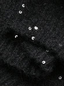 Livesso 女士休闲V领亮片开衫，秋季款 - 黑色 - 查看 7