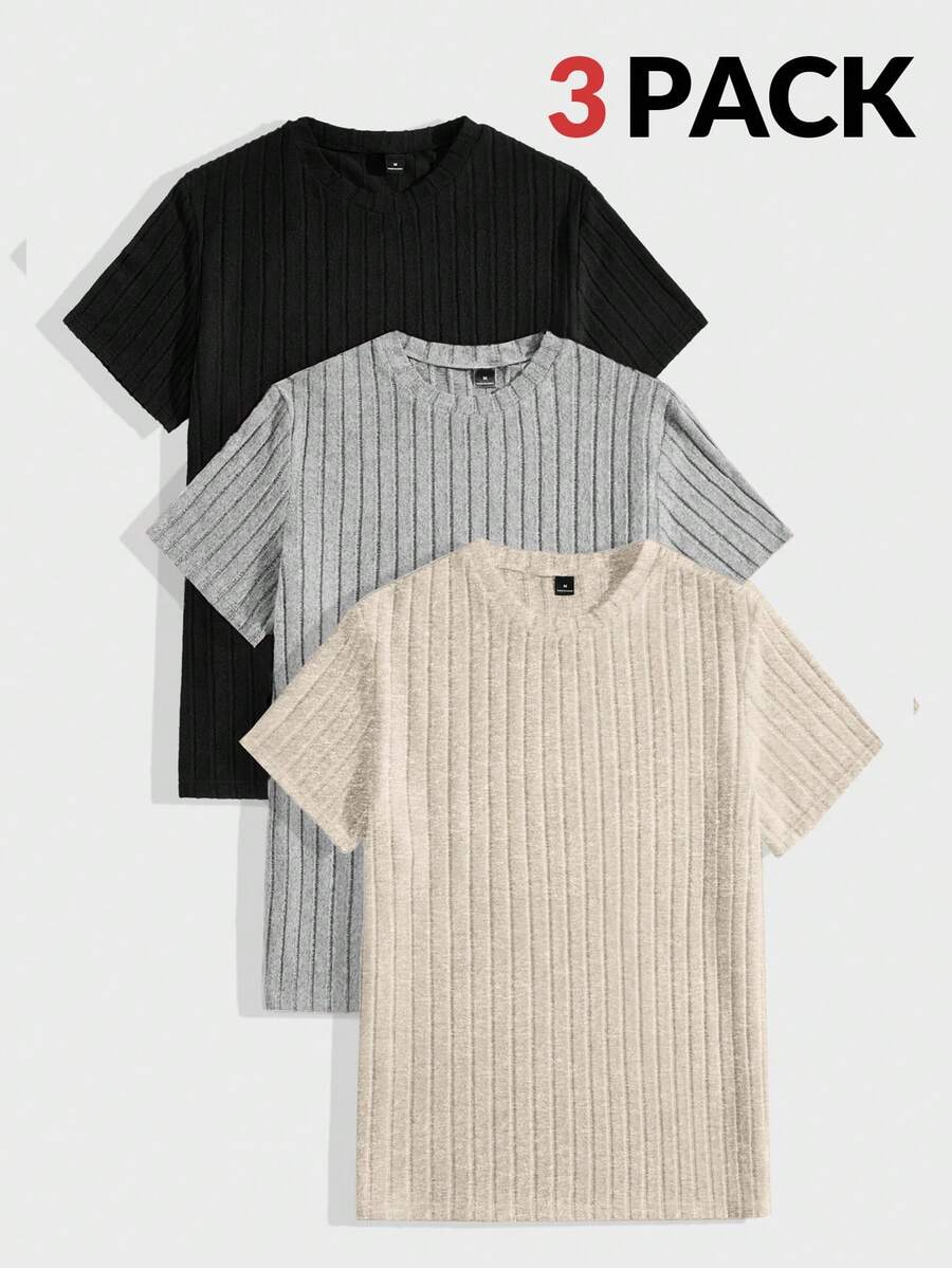 Manfinity VCAY 3 件装男士休闲针织圆领短袖 T 恤夏季上衣 - 彩色 - 查看 1