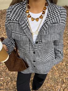 DAZY 女士休闲图案口袋常规款夹克，秋季女式外套