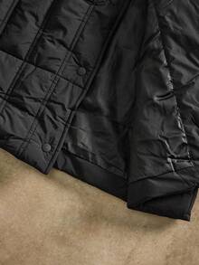 Anewsta Thick Long Fluffy Fur Collar Quilted Women Jacket - Black - View 7