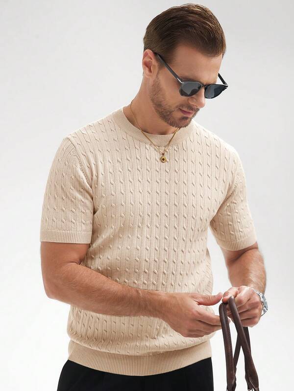Manfinity Mode Men's Solid Color Short Sleeve Knitted Top