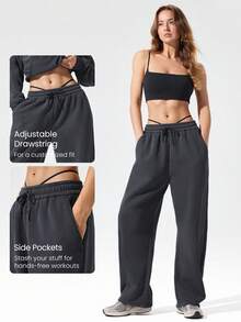 GLOWMODE Everyday Fleece Chill Season Soft Lightweight Warm Chill Balance Hip Curved Adjustable Drawstring Hem Waist Side Pockets Wide-Leg Joggers Pants Autumn Winter Outdoor Daily Casual - Iron Gray - View 6
