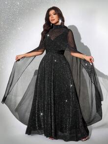 Viva Relle VPlus Size Elegant Long Sequin Party Dress - Black - View 8