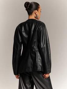 Hauture Women's Solid Color Minimalist Everyday Zip-Up Jacket - Black - View 2