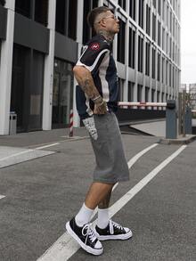 Artur Kramer 男士休闲牛仔5英寸刺绣印花短裤，夏季时尚 - 灰色 - 查看 7