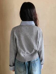 Dazy Kids 少女休闲简约条纹拼接开衫，秋冬季