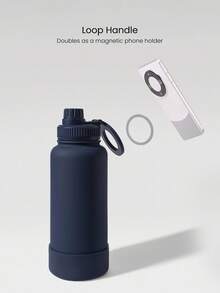 GLOWMODE 1L 即饮式双层不锈钢环形手柄磁性手机支架防滑底座水瓶日常休闲办公室活动 - 藏蓝色 - 查看 3