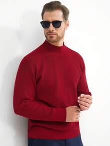 Manfinity Mode Áo len chui đầu tay dài cổ đứng màu trơn cho nam, thời trang thu/đông - Đỏ - Xem 6