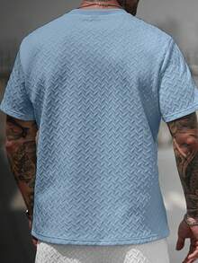 Manfinity Homme Men's Summer Jacquard Ribbed Collar Short Sleeve T-Shirt, Fine Gift For Boyfriend Or Husband,Very Suitable For Daily Casual Wear In Summer, Suitable For Seaside Vacation, Fashionable And Versatile Item Light Blue Top Men Men T Shirt Co Ords Baby Blue T Shirt Men Summer Outfits Baby Blue Men Set