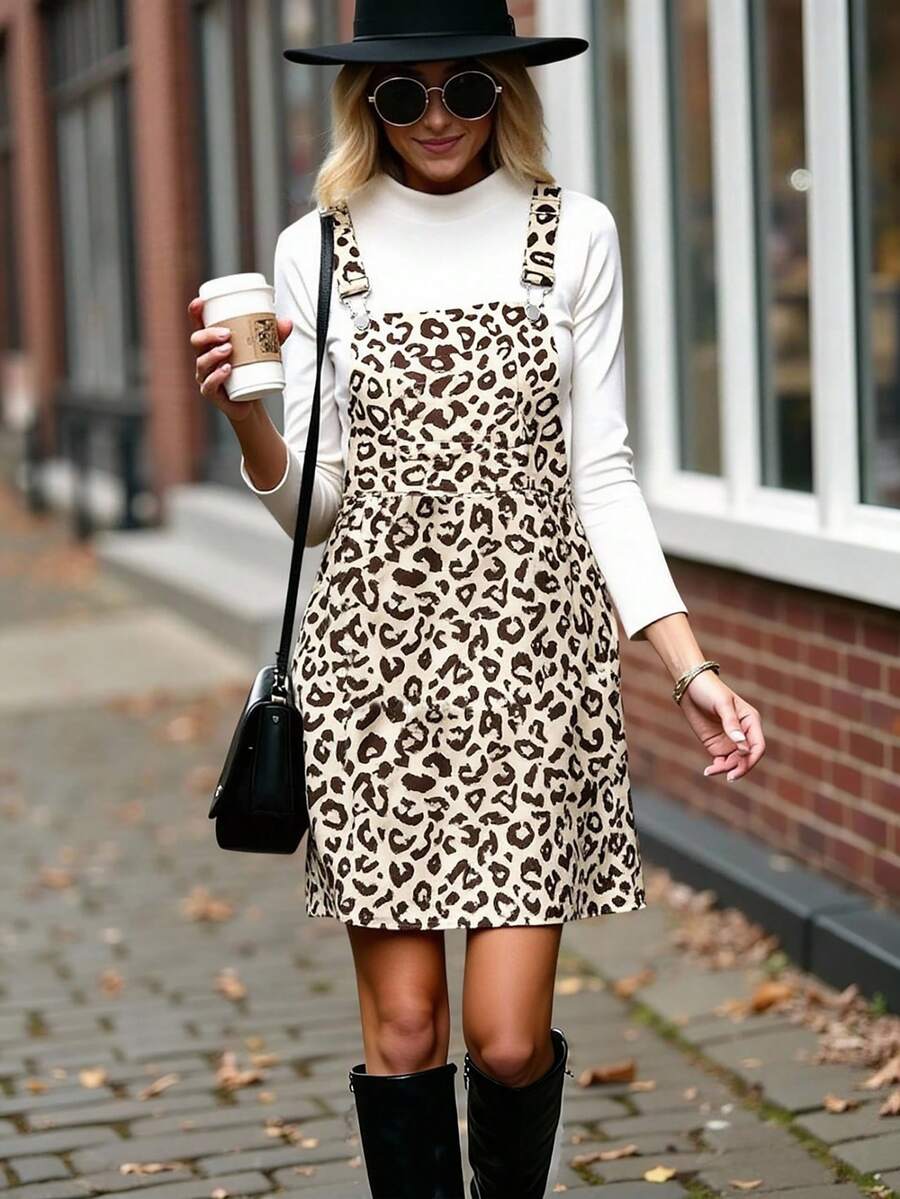 Fashionable Leopard Print Suspender Dress, Korean Style, Suitable For Spring And Autumn - Multicolor - View 1