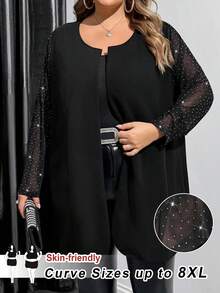 SHEIN CURVE+ Damska elegancka, swobodna marynarka w czarnym kolorze, idealna na wesele, jako strój dla nauczyciela, dojazd do pracy, na co dzień - Czarne - Zobacz 1