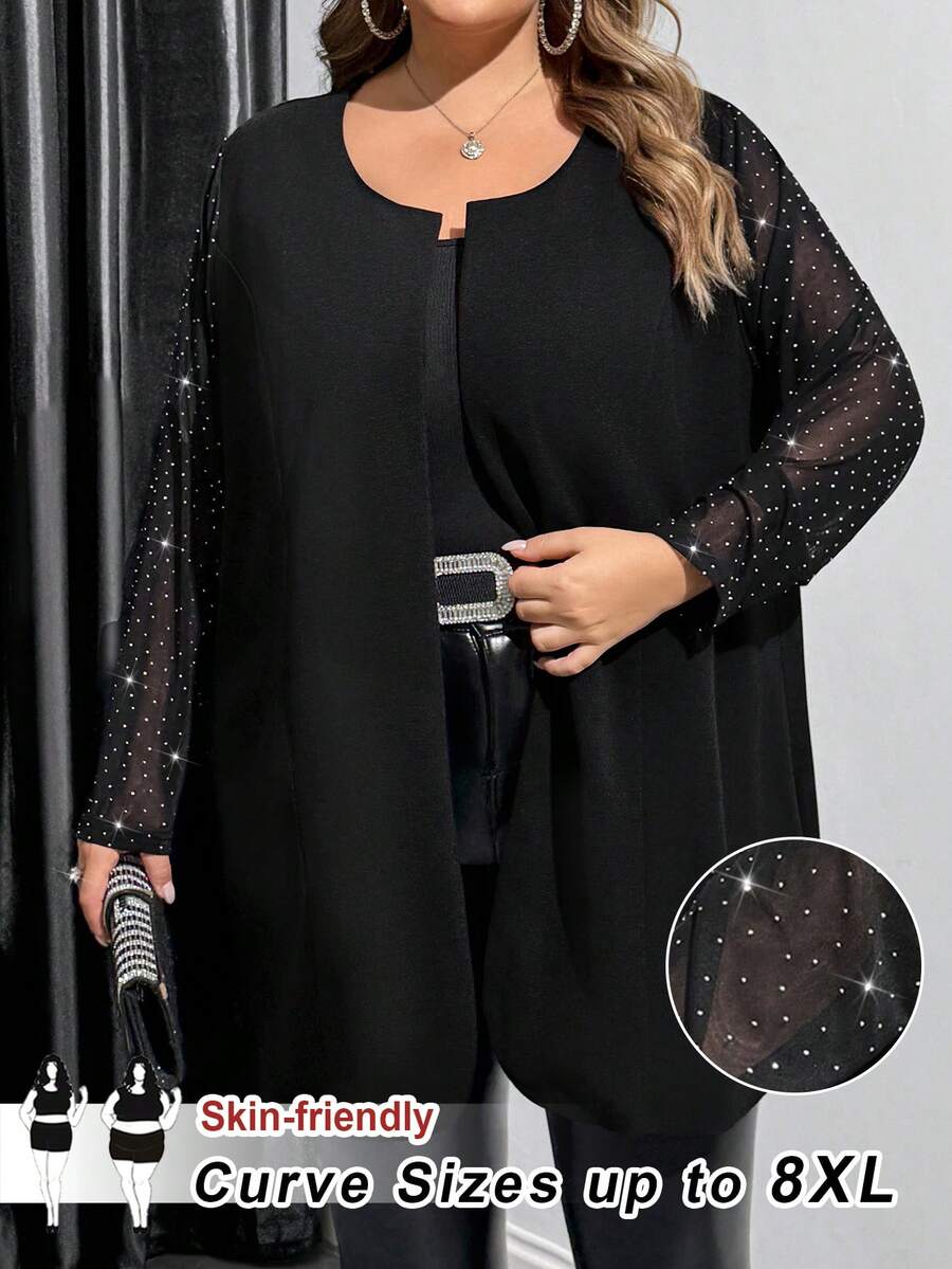 SHEIN CURVE+ Damska elegancka, swobodna marynarka w czarnym kolorze, idealna na wesele, jako strój dla nauczyciela, dojazd do pracy, na co dzień - Czarne - Zobacz 1