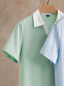 EASEVO Plus Size Men's Summer Casual Contrast Collar T-Shirt Set - Multicolor - View 4