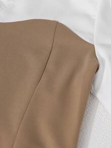 SHEIN Sparklyn 少女撞色长袖灯笼袖V领开衩衬衫及配套套装 - 彩色 - 查看 7