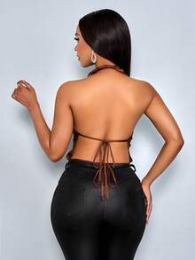 SOLERSUN Áo kiểu nữ gợi cảm, thanh lịch, cổ xòe, thích hợp cho các bữa tiệc Halloween và Giáng sinh. - Cà phê nâu - Xem 2