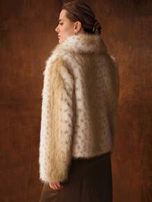 MOTF PREMIUM SHAWL COLLAR CASUAL DEER DOT PATTERN ELEGANT WOMEN FAUX FUR COAT - Khaki - View 5