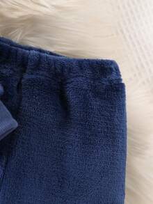 SHEIN Playful Pals Cute Round Neck Plush Baby Boy Outfit - Navy Blue - View 5