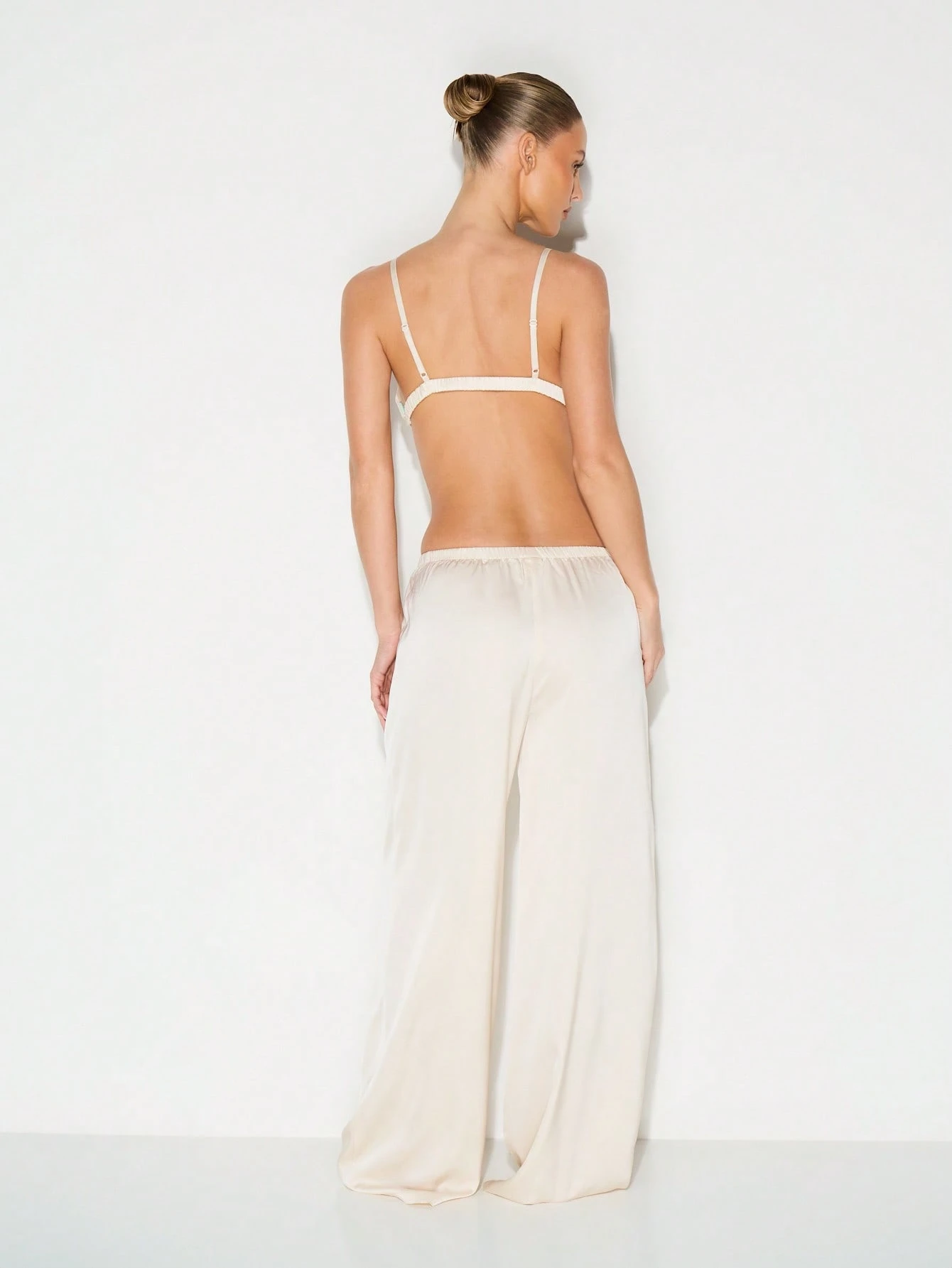 KIZN Satin Bralette With Wide Leg Trousers