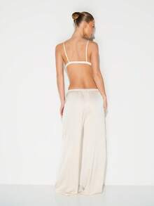 Satin Bralette Wide Leg Trouser Lounge Set For Comfort Sleepwear Pajama Set - Apricot - View 2
