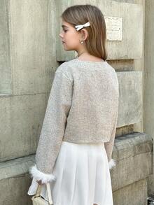 Girls Short Fluffy Elegant White Faux Fur Jacket, Autumn/Winter