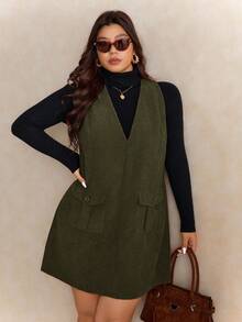 Elaquor 大码纯色简约无袖休闲连衣裙