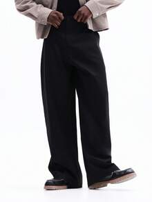 SUMWON 经典阔腿裤，宽松休闲裤，舒适日常下装，现代简约风格 - 黑色 - 查看 1