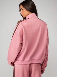 Missguided x Playboy Bunny Logo Full Zip Sweatshirt With Contrast Side Stripes Casual Loungewear - Pink - View 2