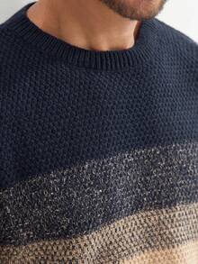 Manfinity Homme 男士撞色圆领长袖休闲宽松针织毛衣，秋冬 - 彩色 - 查看 2