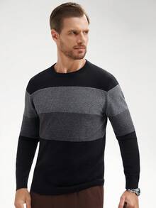 Manfinity Mode Men Color Block Sweater, Men Sweater Top, Magnified Men Long Sleeve Knit, For Fall Winter