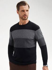 Manfinity Mode Men Color Block Sweater, Men Sweater Top, Magnified Men Long Sleeve Knit, For Fall Winter
