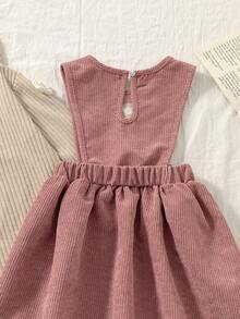 SHEIN Vintaside Kids 2pcs/Set Young Girl Casual Floral Decor Top And Dress Set, Autumn - Pink - View 5