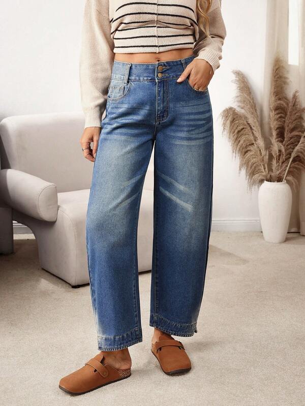 EMERY ROSE Women's Casual Washed Flared Leg Jeans
