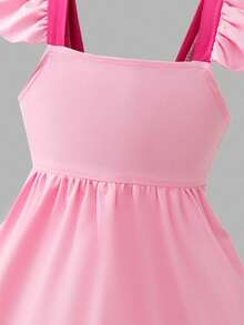 Sweetra Rochie midi casual cu fundă la spate pentru fete (copii mici) Rochie roz cu fundă Rochie cu fundă pentru fete - Vizualizare 6