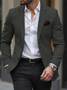 Manfinity Mode 男士优雅商务休闲单排扣西装外套 - 軍綠色 - 查看 1