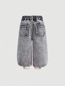 Baby Girl Cute Loose Fit Light Gray Denim Pants,Fall Clothes,Winter Clothing ,Casual And Fashionable Vacation Outfits,2000s Style  ,Christmas Clothing,Gray  Denim  Pants  ,Street Wear - Light Grey - View 4