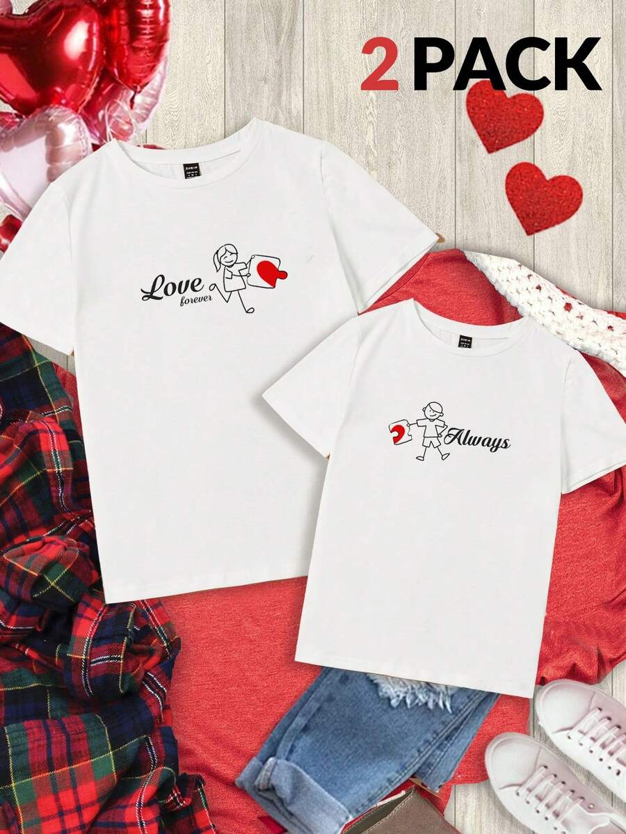 Manfinity VCAY 2pcs Men's Knitted Casual Printed T-Shirt Multi-Pack - White - View 1