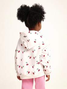 SUMWON Girls Cherry Print Hooded Sweatshirt With Pink Bow Design Pullover Top - White - View 2
