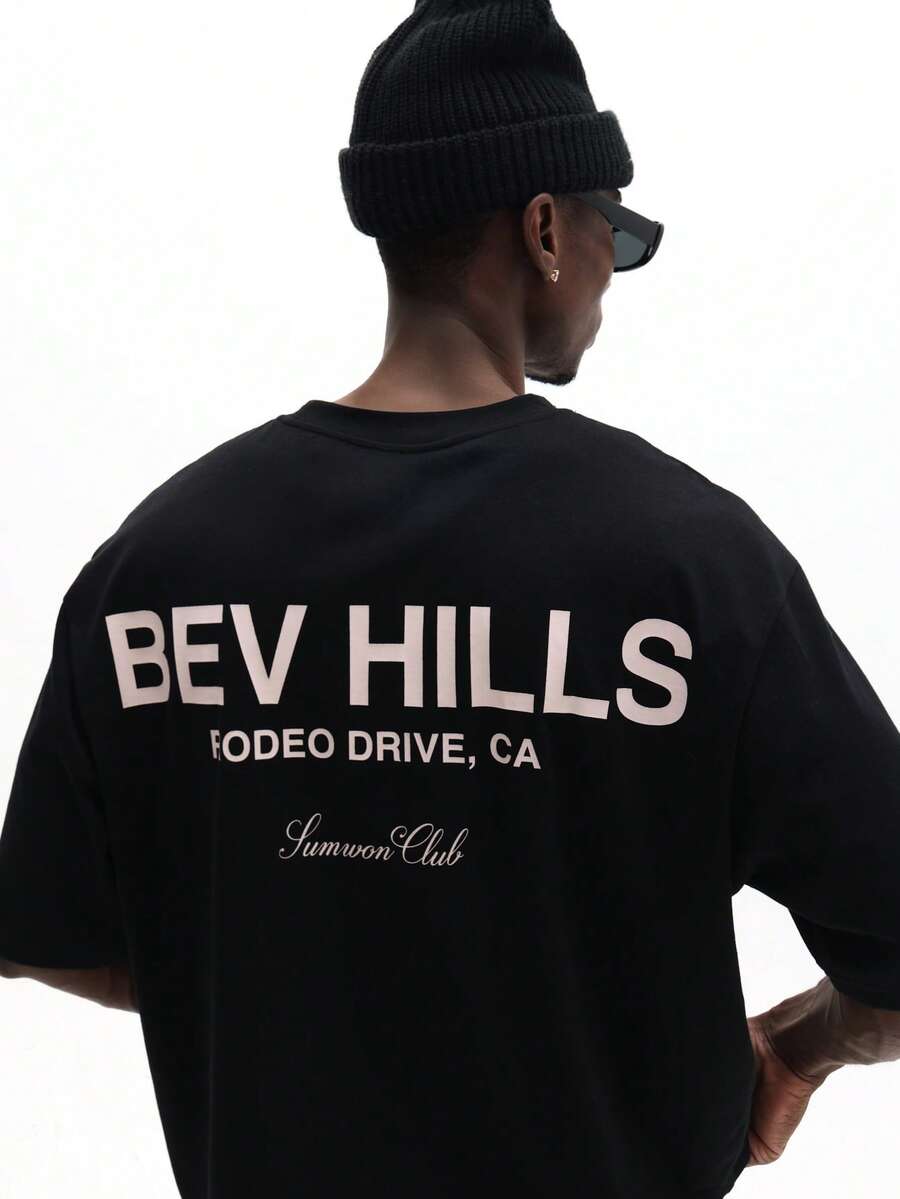 SUMWON Oversized Crew Neck Short Sleeve Summer Club Beverly Hills Rodeo Drive T-Shirt - Black - View 1