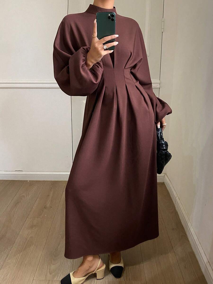 DAZY Váy dài xếp ly trơn màu thường ngày cho nữ, mùa thu - Cà phê nâu - Xem 1