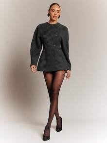 Hauture Women's Striped Batwing Long Sleeve Casual Blouse - Grey - View 3