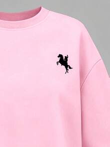 SHEIN ChillGRL Gemütlicher Herbst- & Winterstil, lässige Mode kreative personalisierte frische minimalistische hochwertige Grafik-Muster Lässig Crop Sweatshirt und gerade Hose Set, bequemer Outfit für Teenager Mädchen im Herbst/Winter