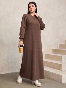 Graceveil Women's Casual Basic Loose Fit Textured Fabric Crew Neck Long Hoodie Sweatshirt, Navy Blue, Autumn/Winter - Coffee Brown - View 4