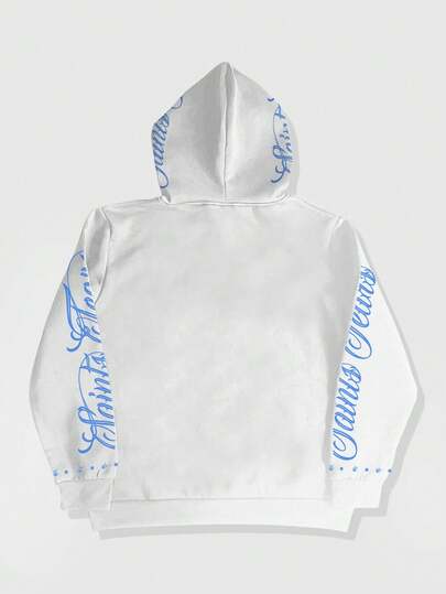 Street Life Men's Hooded Drawstring Long Sleeve Casual Creative Portrait Pattern Versatile Sweatshirt