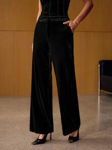 MOTF PREMIUM WOMEN'S VELVET WIDE LEG TROUSERS, AUTUMN/WINTER - Black - View 5