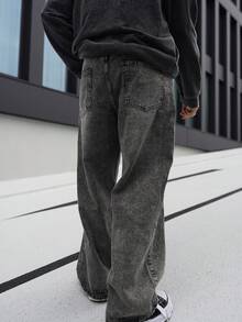 Artur Kramer 1 件男士宽松水洗牛仔休闲阔腿牛仔裤，韩版和日系风格 - 灰色 - 查看 2